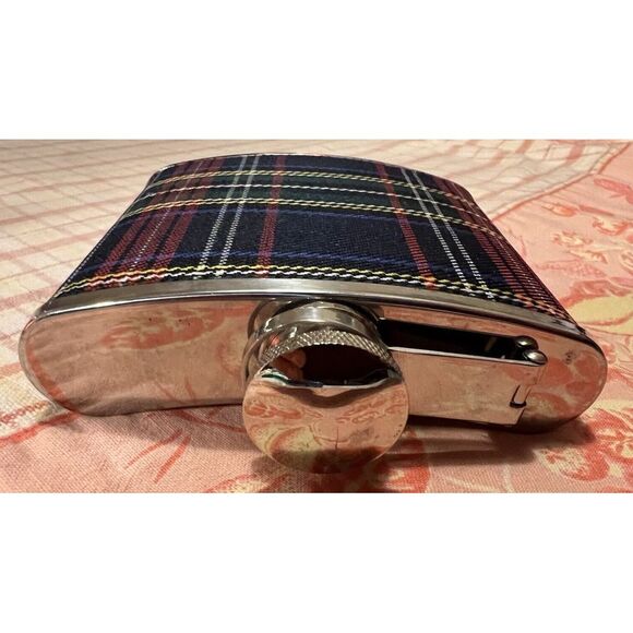 Stainless Steel Plaid Flask Blue Red Yellow Green Classic Tartan Preppy Small - Picture 6 of 7